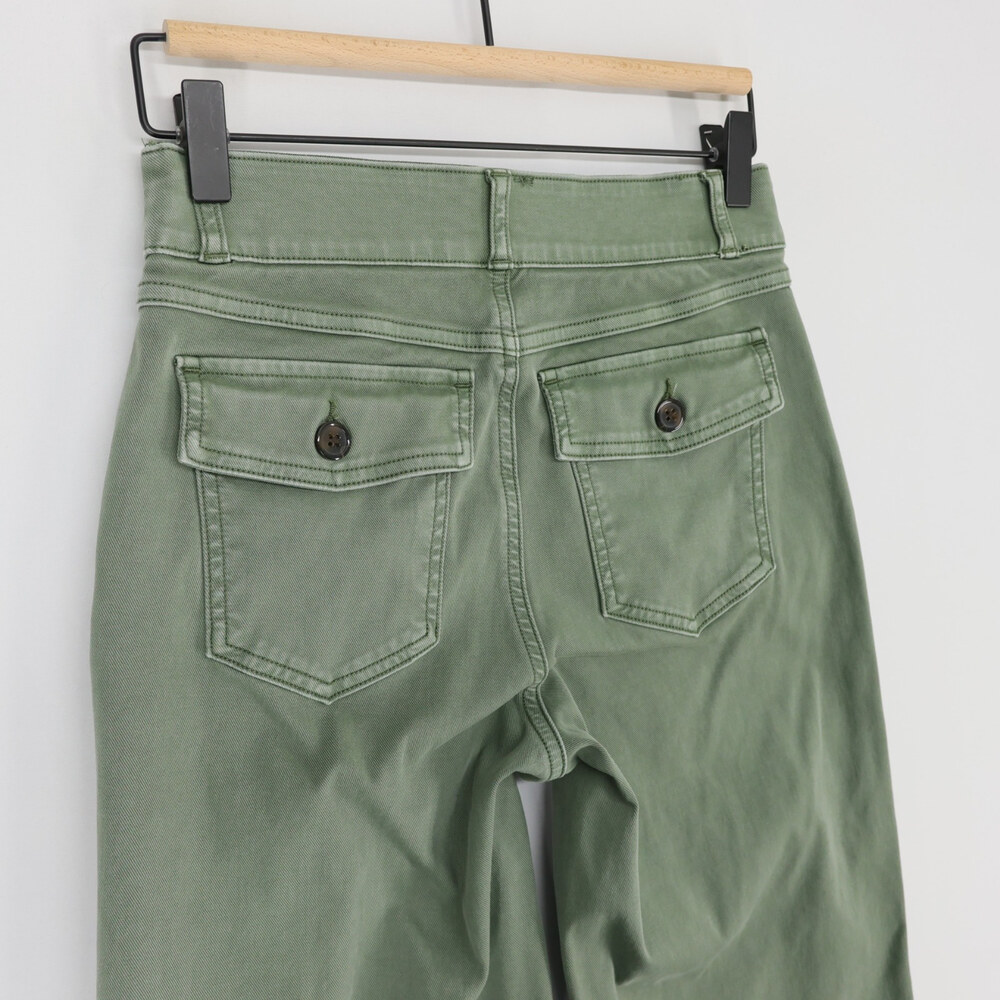 Spanx Stretch Twill Pants Womens S  Petite Green Cropped Wide Leg High Rise - Picture 4 of 11